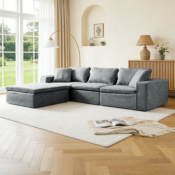 English Elm Cloud Couch Modular 4 Seater Sofa with Washable Linen and Pocket Spring Cushions Dark Gray W1765S00142