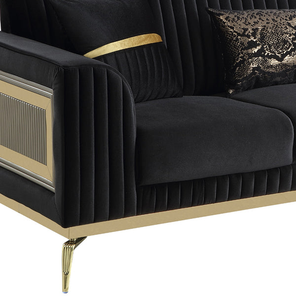 English Elm Antigua Glam Two Seat Loveseat with Gold Accent Arms and Plush Upholstered Cushions Black+Gold B009P417483