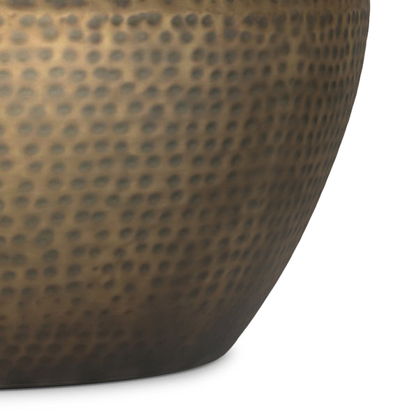 English Elm Preston Hand-hammered Iron Drum Coffee Table Antique Gold Sculptural Living Room Accent B136P429084