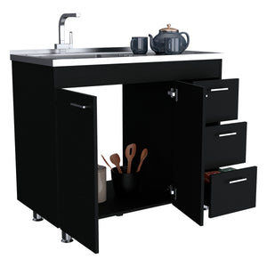 English Elm Napoles Utility Sink Cabinet Stainless Steel Top Smokey Oak Laundry Storage B200S00401
