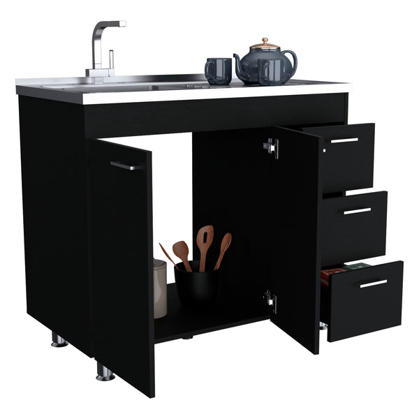 English Elm Napoles Utility Sink Cabinet Stainless Steel Top Smokey Oak Laundry Storage B200S00401