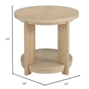 English Elm Wallace & Bay - Tan Round Accent Table — Contemporary Solid Wood Sand Dune Finish, Easy-Care 26" Round Surface, 24" High Elegant Design B2709P212396