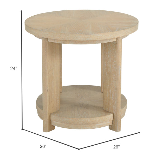 English Elm Wallace & Bay - Tan Round Accent Table — Contemporary Solid Wood Sand Dune Finish, Easy-Care 26" Round Surface, 24" High Elegant Design B2709P212396