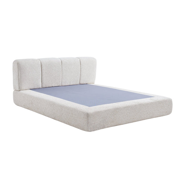 English Elm Queen Chenille Upholstered Cloud Platform Bed No Assembly Low Profile Modern Foundation Cream W1765P448448