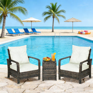 English Elm Wicker 3 Piece Outdoor Bistro Set with Pe Rattan Lounge Chairs and Storage Table T3971P444365