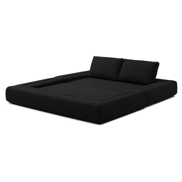 English Elm 81'' Corduroy Floor Sofa Convertible Loveseat Futon Sleeper with Foam Fill and Pillows Black W1117P459730