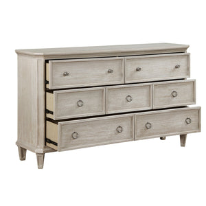 English Elm Traditional Leander 66" 7-Drawer Dresser Light Brown Oak Veneer with Weathered Nickel Ring Pulls and Molding B011P207858