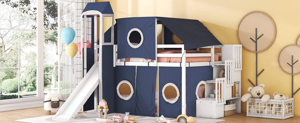 English Elm Full Size Castle Loft Bed with Tent Canopy and Tower for Kids Playroom LT000569AAC-1