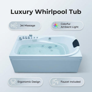 English Elm 67 Inch Acrylic Whirlpool Tub with 8 Hydro Jets Ergonomic Recline Hydrotherapy Soak W3605P455280