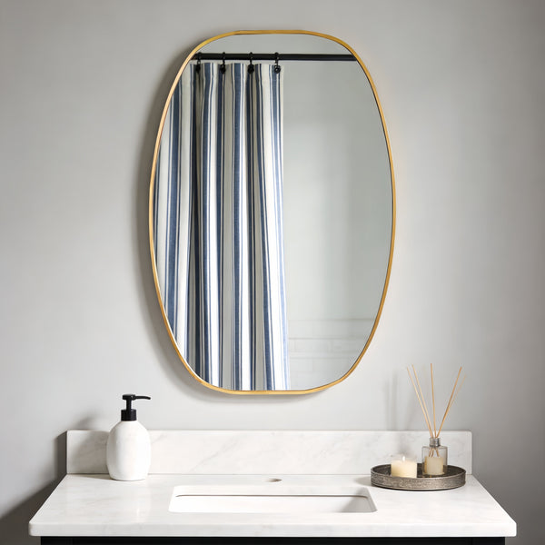 English Elm 24x36 Matte Metal Framed Oval Wall Mirror with Hd Glass for Bath or Entryway Gold W2203P474695