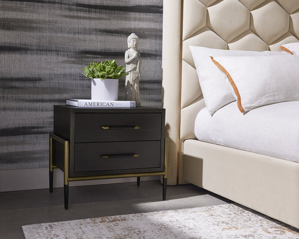 Sunpan Weldrick Nightstand - Elegant Acacia Wood Design with Soft Closing Drawers and Stylish Metal Accents Espresso