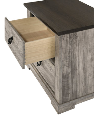 English Elm 1pc Contemporary Rustic Gray Two-Tone Nightstand with Two Drawers, Metal Pulls, Sleek Modern Bedroom Accent B011P272611