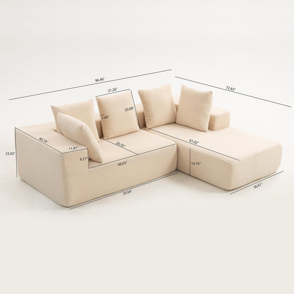 English Elm Full Foam Modular L-shaped Sectional Sofa Flannelette Upholstered with Five Throw Pillows W3326S00022