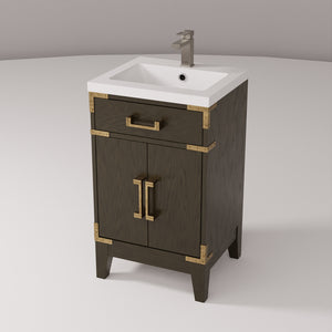 English Elm Brown Oak Single-Sink Vanity 20" W X 18" D With Acrylic Top & Chrome Faucet For Stylish Bathrooms B2731P259732