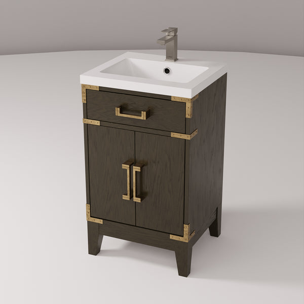English Elm Brown Oak Single-Sink Vanity 20" W X 18" D With Acrylic Top & Chrome Faucet For Stylish Bathrooms B2731P259732