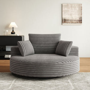English Elm 55''l 55'l Faux Rabbit Fur Corduroy Swivel Lounge Chair Cloud Foam Seat for Bedroom Grey W834S00449