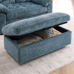 English Elm Leisure Chenille Two Seat Reclining Sofa with Usb Port Storage Ottoman Padded Armrests Blue W487S00516