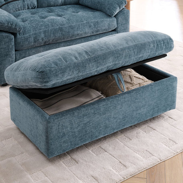 English Elm Leisure Chenille Two Seat Reclining Sofa with Usb Port Storage Ottoman Padded Armrests Blue W487S00516