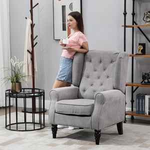 English Elm HOMCOM Button-Tufted Accent Chair with High Wingback, Deep Diamond Tufting and Plush Padded Seat Grey W2225P217480