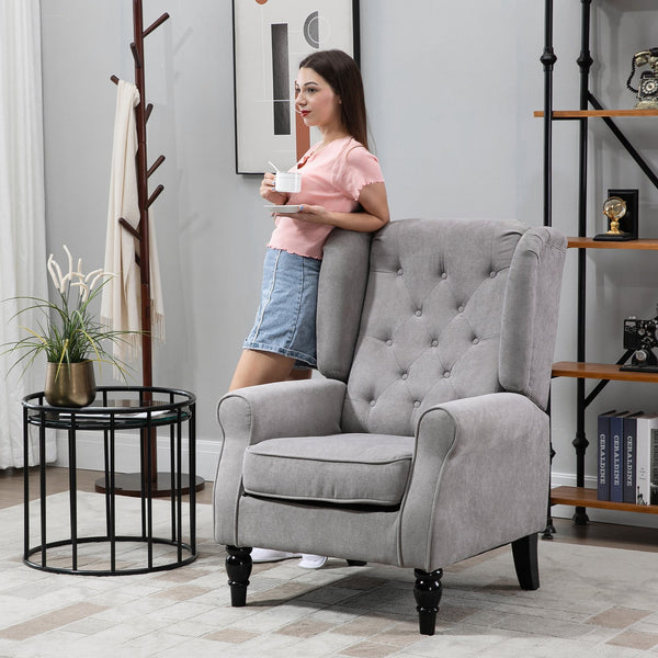 English Elm HOMCOM Button-Tufted Accent Chair with High Wingback, Deep Diamond Tufting and Plush Padded Seat Grey W2225P217480