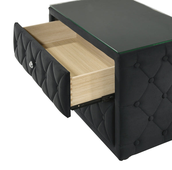 English Elm Luxurious Queen Bed Nightstand Set - Deeply Tufted Velvet Upholstery With Integrated Tv Lift 3Pc Set B2741S00124