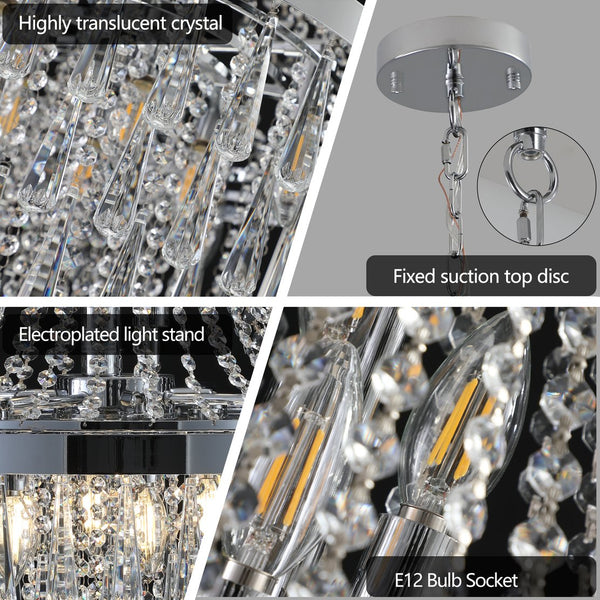 English Elm 20" K9 Crystal Chrome Chandelier 11 Arm Adjustable Drop for Foyer or Dining Room W2312P477370