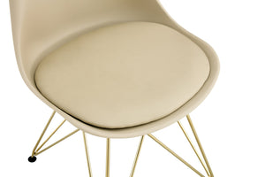 English Elm Modern Dining Chairs Set Of 4 - Elegant Beige Shell Seat With Golden Steel Legs For Any Space W370P207515