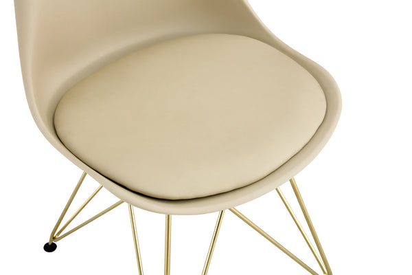 English Elm Modern Dining Chairs Set Of 4 - Elegant Beige Shell Seat With Golden Steel Legs For Any Space W370P207515
