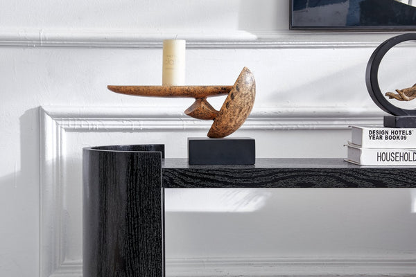 English Elm Double-layer Matte Black Console Table Curved Shelf Minimalist Entryway Sofa Side W3875P388012