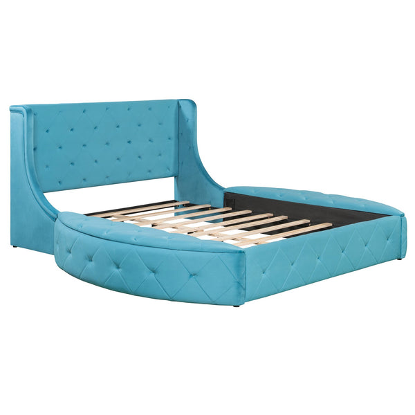 English Elm Upholstered Queen Platform Bed Velvet Wingback Storage Drawer with Side Stools LP100815AAC