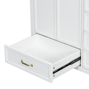 English Elm 36" Solid Pine Bathroom Vanity with Ceramic Sink 4 Soft Close Drawers Vintage Style White N759S293646K