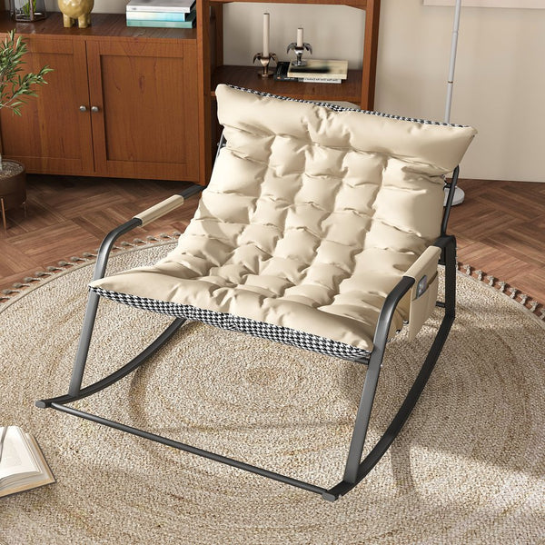 English Elm Rocking Ergonomic Lounge Recliner with Storage & Cushions, All-Weather Breathable Comfort for Patio Off White W2699P324195