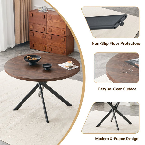 English Elm Round Foldable Mdf Dining Table with Radial Legs for Small Space Bistro Interiors Dark Walnut W3493P462092
