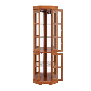 English Elm Corner Curio Cabinet with 5 Shelves and Built-In Lighting, Glass Display Case for Home Décor and Collectibles, Space-Saving Corner Accent (47x21x10.75) Oak W1693P183979