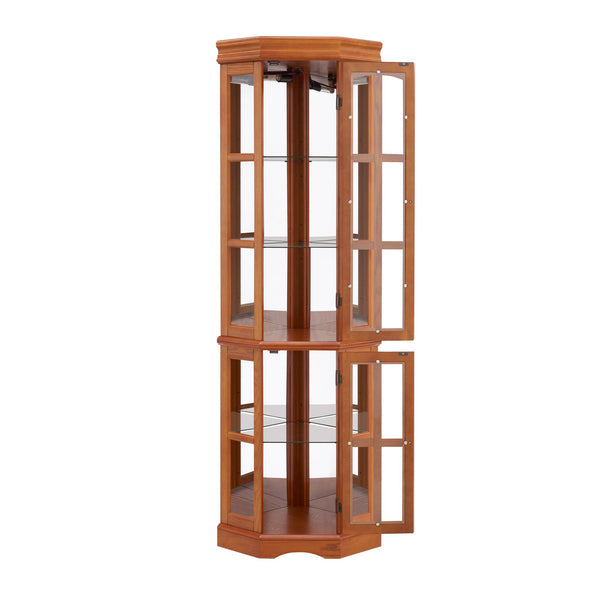 English Elm Corner Curio Cabinet with 5 Shelves and Built-In Lighting, Glass Display Case for Home Décor and Collectibles, Space-Saving Corner Accent (47x21x10.75) Oak W1693P183979