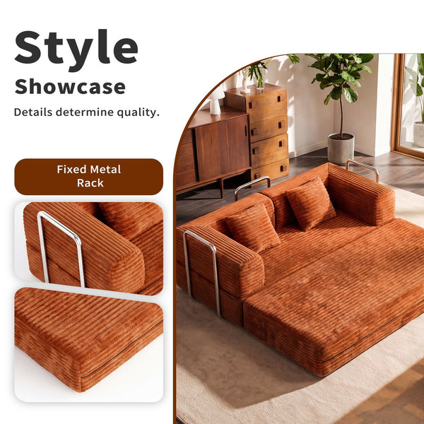 English Elm 78.7-inch Corduroy Sleeper Sofa with Fold-flat Design for Apartment Family Rooms W3108P404510