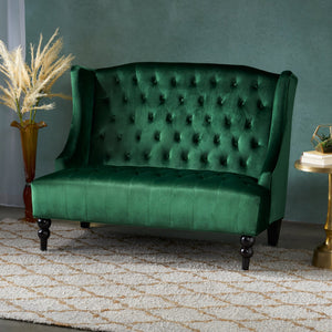 English Elm Christopher Knight Home® - LOVESEAT Emerald Velvet Wingback with Button-Tufted Diamond Stitch, Durable Wrinkle-Resistant Comfort 92 61186.00NVLTEMD