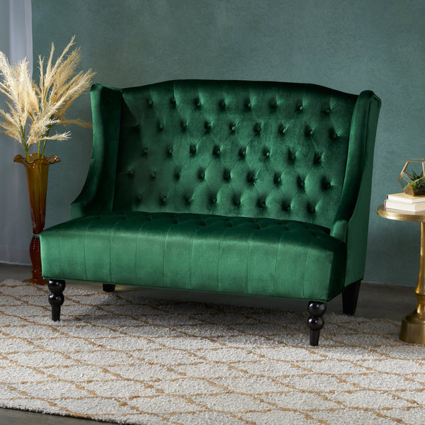 English Elm Christopher Knight Home® - LOVESEAT Emerald Velvet Wingback with Button-Tufted Diamond Stitch, Durable Wrinkle-Resistant Comfort 92 61186.00NVLTEMD