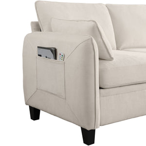 English Elm 102 Inch Linen Modular Sectional Sofa with Hidden Storage and Cloud Cushion Comfort Beige W1099S00207