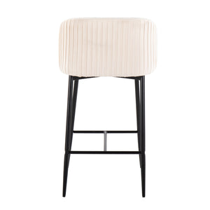English Elm Fran Pleated Counter Stools Set Of 2 In Chic White Velvet & Sleek Black Metal For Modern Spaces B202S00275