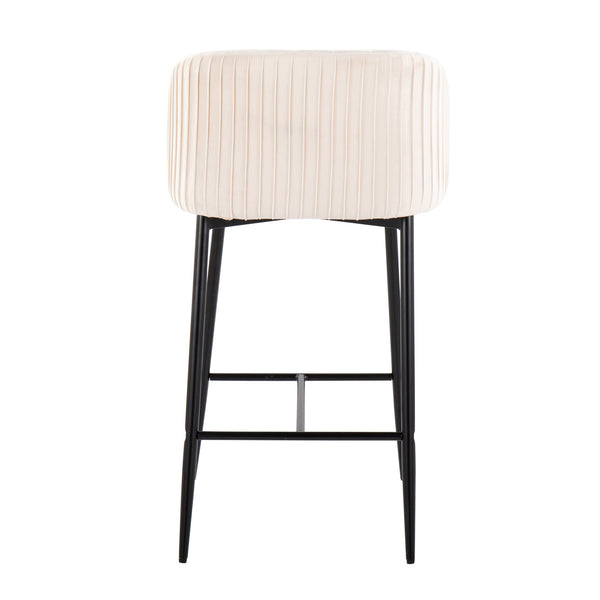 English Elm Fran Pleated Counter Stools Set Of 2 In Chic White Velvet & Sleek Black Metal For Modern Spaces B202S00275
