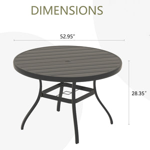 English Elm Outdoor Round Patio Dining Table with Powder-Coated Steel, Seats 6-7, Umbrella Hole, Rust-Resist Black W213P335135