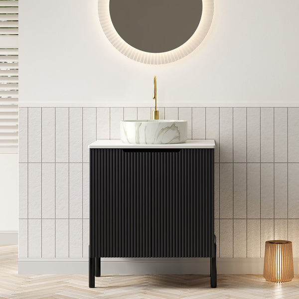 English Elm Dina Floating Bathroom Vanity with Sintered Stone Top and Crystal Glass Basin W2615S00657