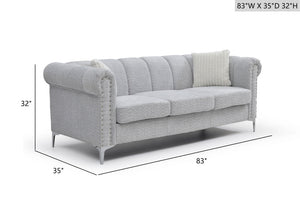 English Elm Sammy Rolled Arm Chenille Sofa with Chrome Nail Heads and Polished Steel Legs B078S00649