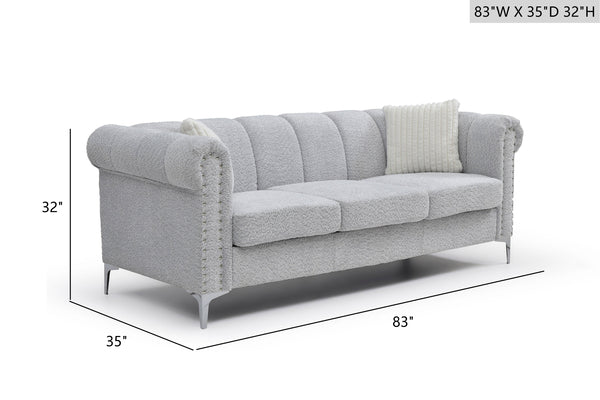 English Elm Sammy Rolled Arm Chenille Sofa with Chrome Nail Heads and Polished Steel Legs B078S00649