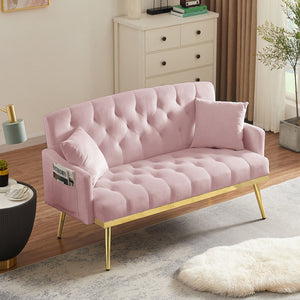 English Elm Pink Velvet Tufted Loveseat with Gold Legs Glam Studio Bedroom Compact Sofa W3985P435507