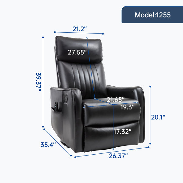English Elm Blue Fabric Swivel Rocker Recliner with Massage Heat Nodes for Living Room Comfort Black Pu W1803P321812