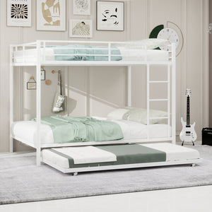 English Elm Durable Iron Bunk Bed with Trundle Safety Rails Kids Guest Twin Full Metal W1935P360857
