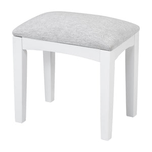 English Elm 44.4" Elegant Makeup Vanity Desk with Swivel Mirror, 5 Drawers, Cabinets & Padded Stool — White N844P292486A