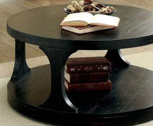 English Elm Transitional Bold Round End Table with I-Shaped Legs and Lower Shelf for Stylish Storage and Decor Antique Black 40 L x 40 W x 8 H B2741P357306
